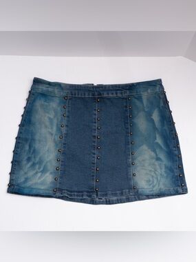 Denim cyanotype studded micro mini skirt